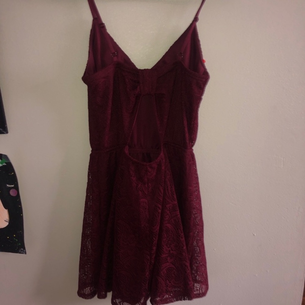 burgundy open back dress